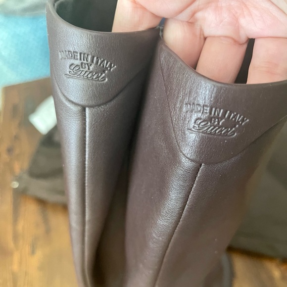 Gucci brown leather tall boot wedges with GG logo - Picture 4 of 10